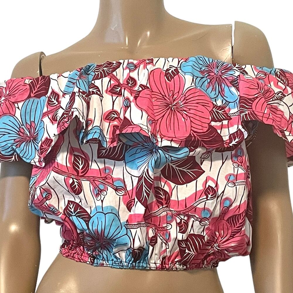 Grass-Fields The African Shop floral off the shoulder crop top medium TB 8023